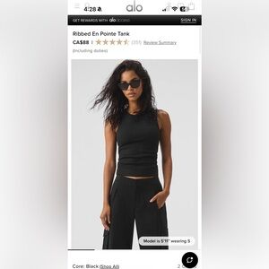 Alo Yoga Ribbed En Pointe Tank Black S